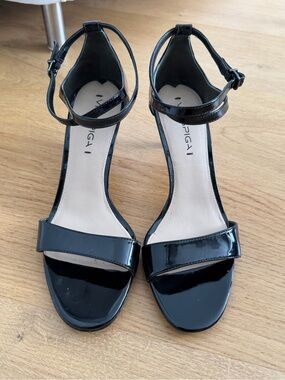 Via Spiga Black Patent Ankle-Strap Sandals